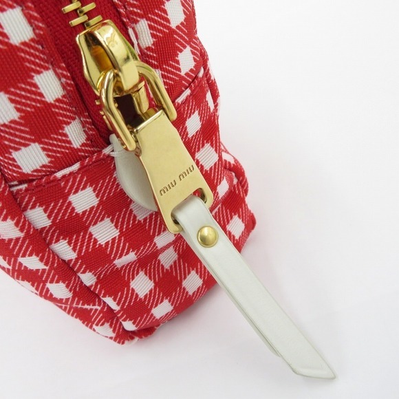 Miu Miu FAILLE Gingham Check Pouch Red - Picture 9 of 11